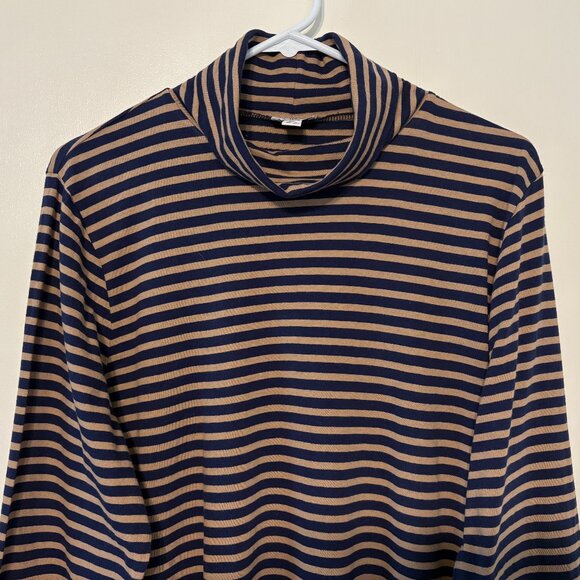 J. Crew #BB750 Women's Navy/Tan Stripe Printed Tissue Turtleneck Shirt Top XL - Picture 2 of 9